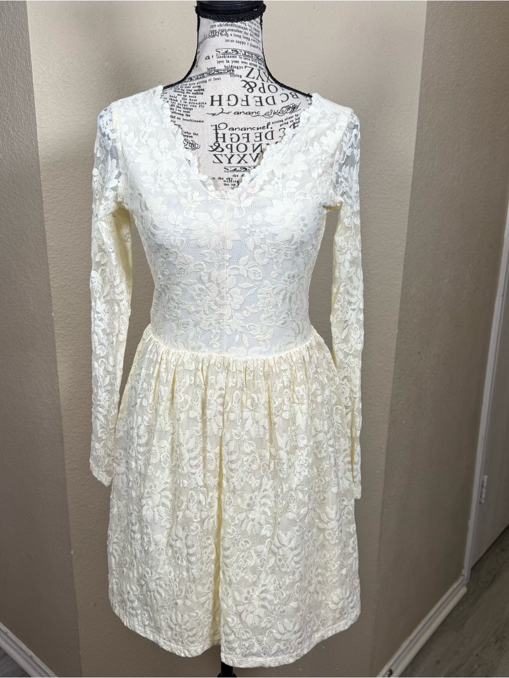 ASOS Cream Lace Long-Sleeve A-Line Dress